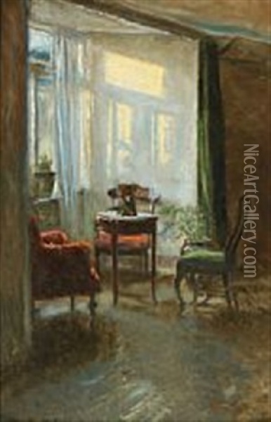 Interior With Sun Beams From The Window Oil Painting - Viggo Johansen