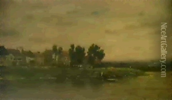 Dorf Am Fluss Oil Painting - Charles Francois Daubigny