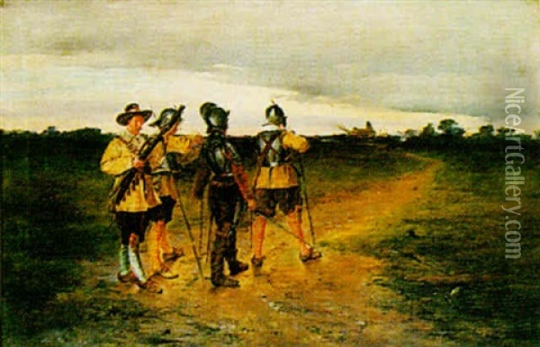 Soldiers From The Civil War In A Landscape Oil Painting - John T. Fouracre
