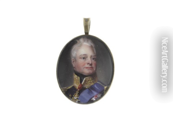 William Iv (1765-1837), King Of The United Kingdom Of Great Britain And Ireland And King Of Hanover (1830-1837), Wearing Black Stock And Coat With Red Standing Collar Embroidered With Gold Oil Painting - Henry Bone