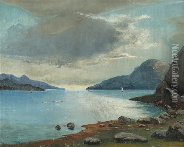 Fjordlandskap Oil Painting - Johan Fredrik Eckersberg