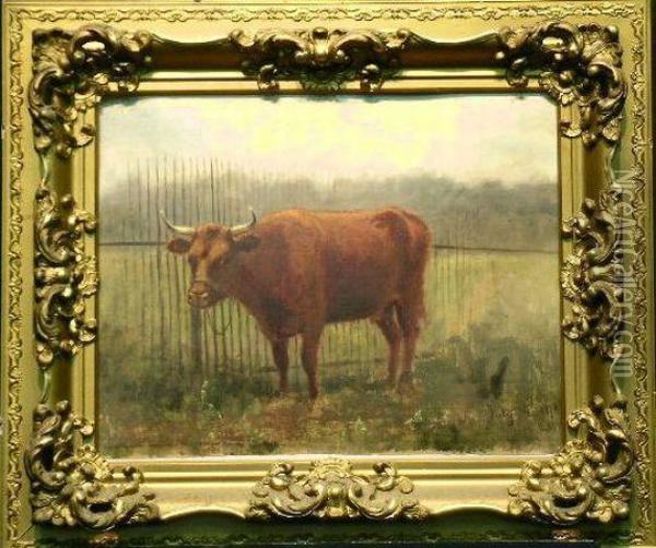 Cow In A Landscape Oil Painting - Charles Henry Miller