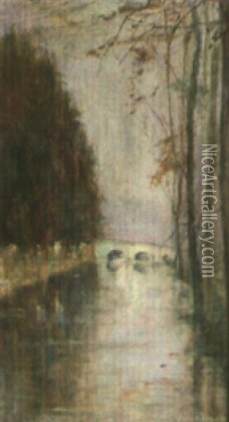 Paysage A La Riviere Oil Painting - Julia Beck