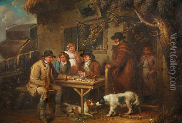 A Game Of Dominos Outside The Tavern Oil Painting - George Morland