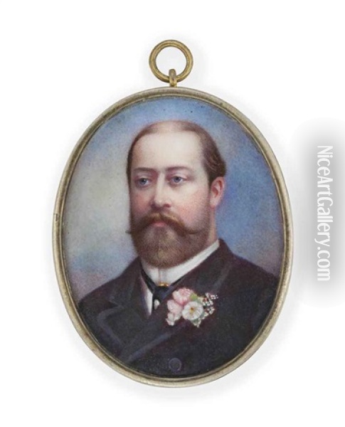 King Edward Vii, When Prince Of Wales, In Black Coat And Waistcoat, Cravat With Pearl Stick-pin, Pink And White Flowers In His Buttonhole Oil Painting - John Haslem