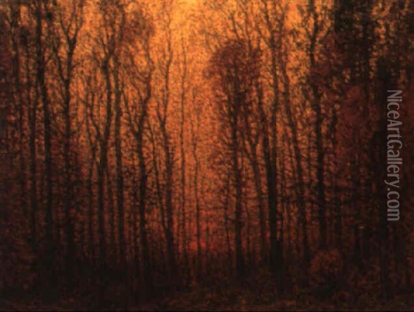 Trees At Sunset Oil Painting - John Joseph Enneking