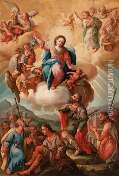 Venida De La Virgen Del Pilar A Zaragoza Oil Painting - Jose Luzan