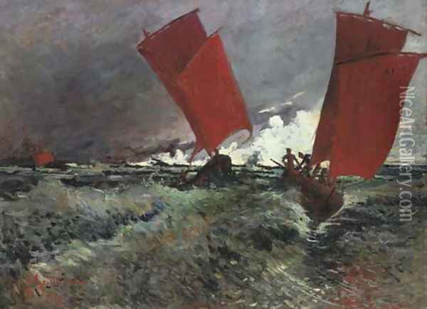 Les voiliers rouges Oil Painting - Emile Jourdan