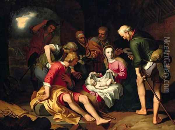 The Adoration of the Shepherds with the Annunciation to the Shepherds beyond Oil Painting - Abraham Bloemaert