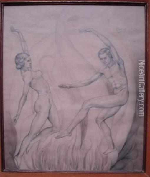 Couple Dansant Dans Les Flammes Oil Painting - Jan Toorop
