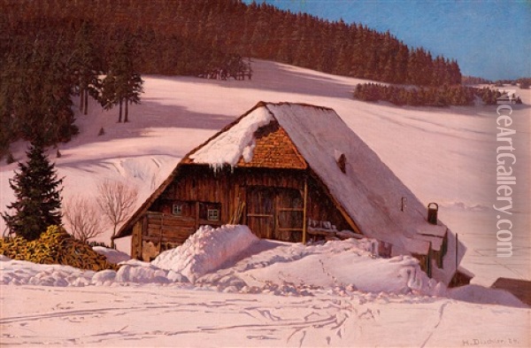 Schwarzwaldhaus Im Schnee Oil Painting - Hermann Dischler