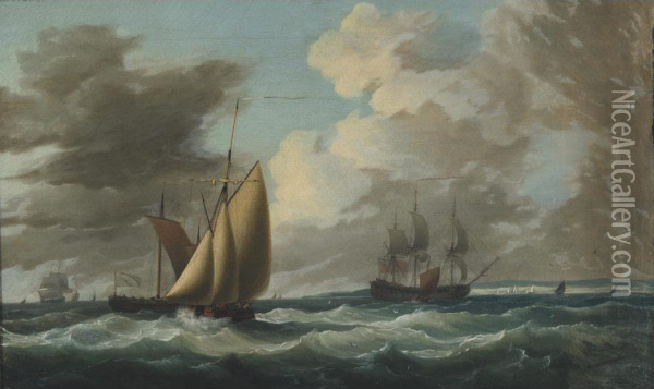 British East Indiaman And Other Ships On A Stormycoast Oil Painting - Dominic Serres