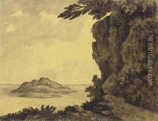 A Hilly Island, Seen From Cliffs Oil Painting - Alexander Cozens