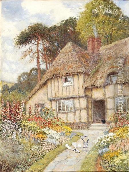 A Thatched Roofcottage Oil Painting - Arthur Claude Strachan