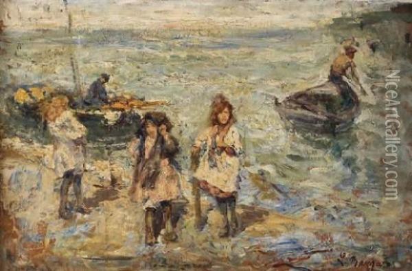 Au Bord De La Mer Oil Painting - Leonardo Bazzaro