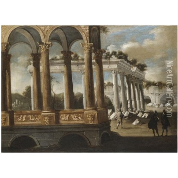 An Architectural Capriccio With Figures Amongst Classical Ruins Oil Painting - Francois de Nome