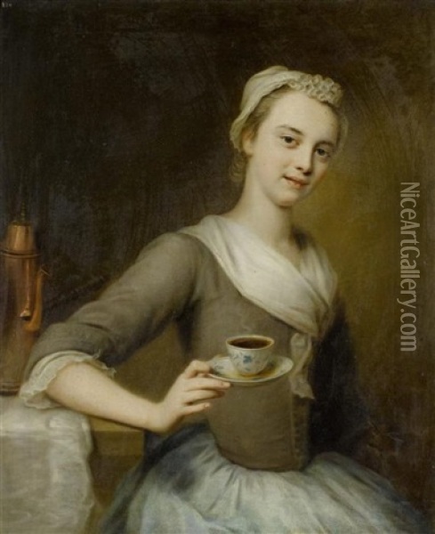 Portrait Einer Dame Beim Tee Oil Painting - Balthazar Denner