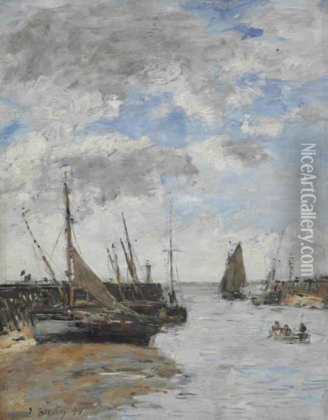 Trouville, Les Jetees A Maree Basse Oil Painting - Eugene Boudin