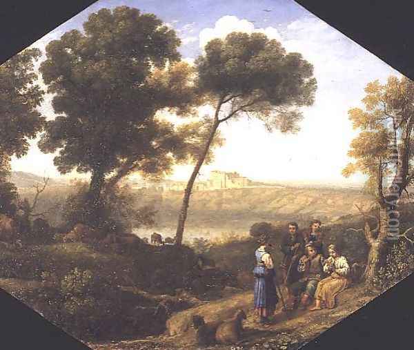 Pastoral landscape with a view of Lake Albano and Castel Gondolfo, 1639 Oil Painting - Claude Lorrain (Gellee)