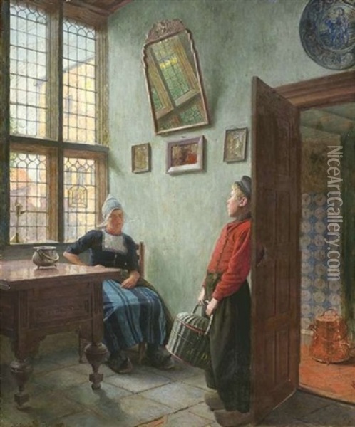 Niederlandisches Interieur Oil Painting - Ernst Wilhelm Mueller-Schoenefeld