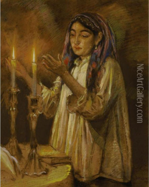 Lighting The Sabbath Candles Oil Painting - Wilhelm Wachtel