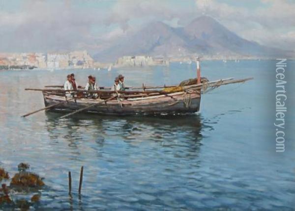 Men In A Boat, Bay Of Naples Oil Painting - Girolamo Gianni