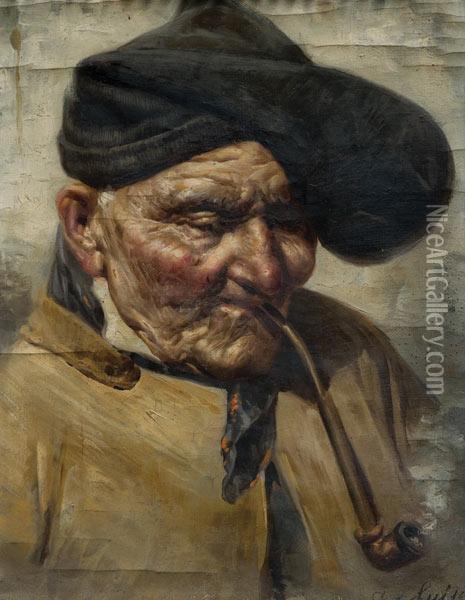 Anciano Con Pipa Oil Painting - Enrico De Luise