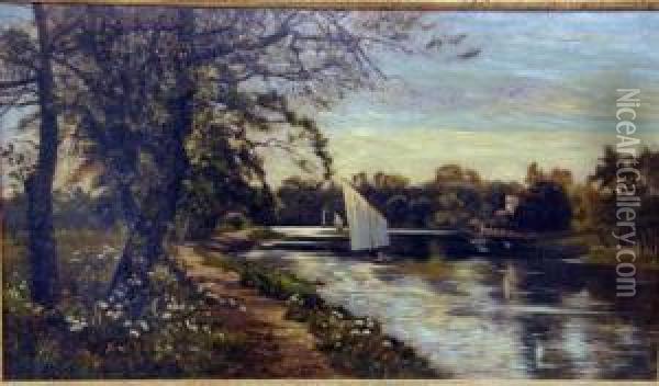 On The Thames, Twickenham Oil Painting - Theodore Hines