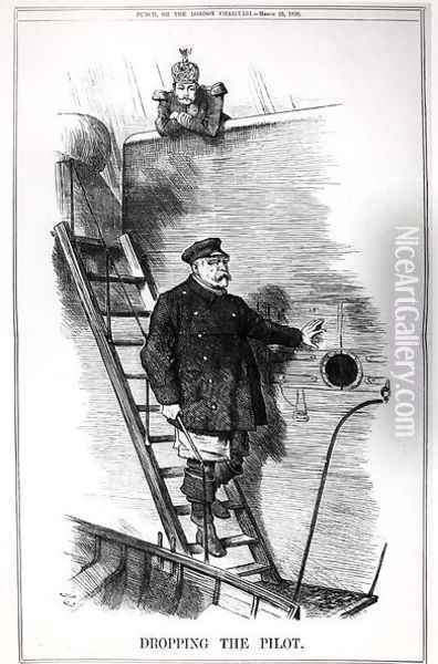 Dropping the Pilot, caricature of Otto von Bismarck 1815-98 and Kaiser Wilhelm II 1797-1888 from Punch, or The London Charivari, 29th March 1890 Oil Painting - John Tenniel