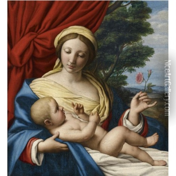 The Virgin Of The Rose Oil Painting - Giovanni Battista Salvi (Il Sassoferrato)