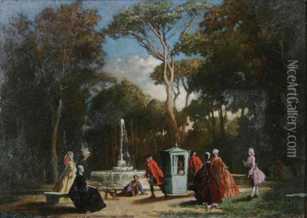 Parktafereel Met Personages Oil Painting - Auguste Serrure