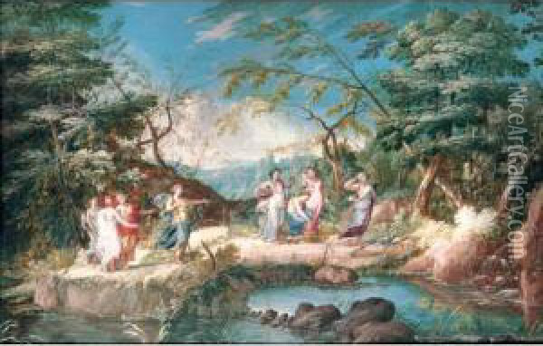 Diana Hunting With Her Nymphs Oil Painting - Louis Nicolael van Blarenberghe