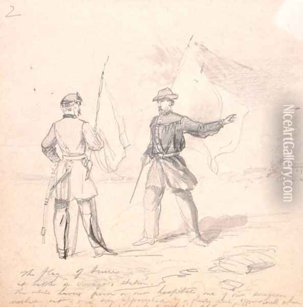 Flag of Truce, c.1860 Oil Painting - Francis Schell