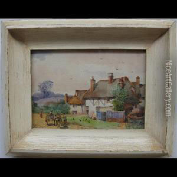 Figures Outside Old Cottages Oil Painting - William Anderson
