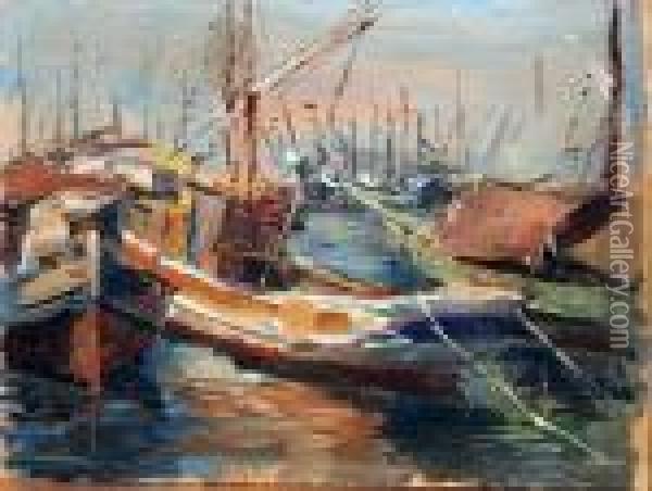 Marina Con Barche Oil Painting - Luigi Crisconio