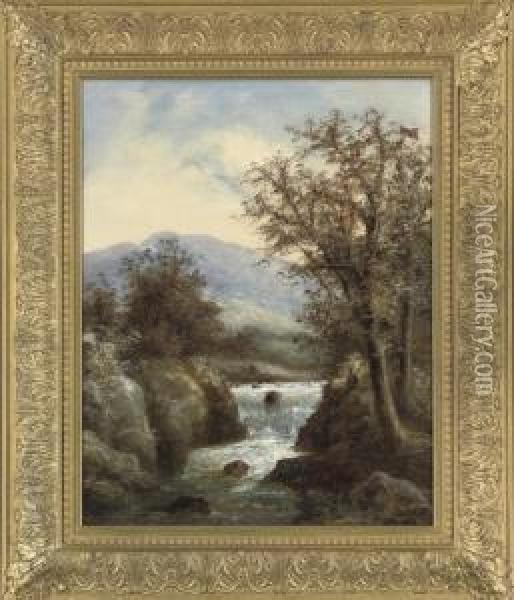 Fishing In A Rocky River Oil Painting - Clark S. Marshall
