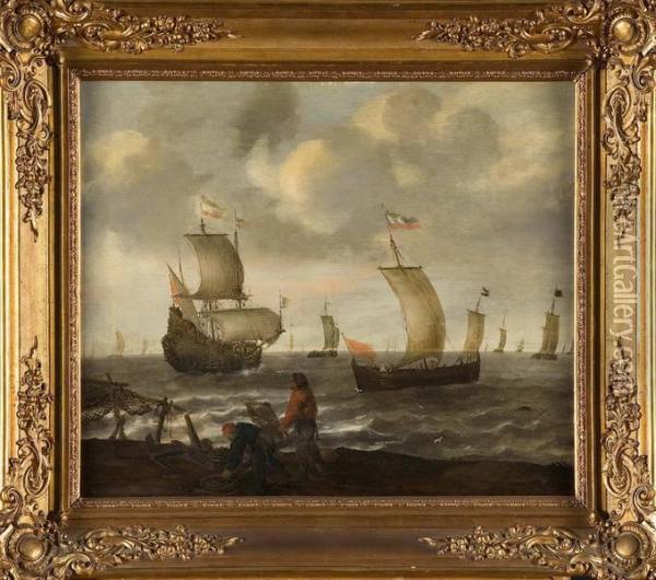 Marine Et Pecheurs En Bord De Mer Oil Painting - L.B. Kuy