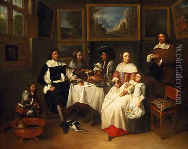 A Flemish Family at Dinner Oil Painting - Gillis van Tilborgh