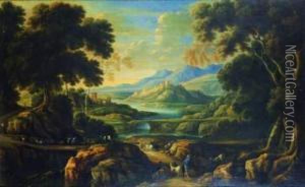Paysage De Riviere Au Chateau Et Berger Oil Painting - Jacob De Heusch