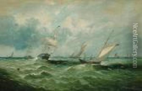 Shipping In A Swell Of The Coast Oil Painting - William Broome Of Ramsgate