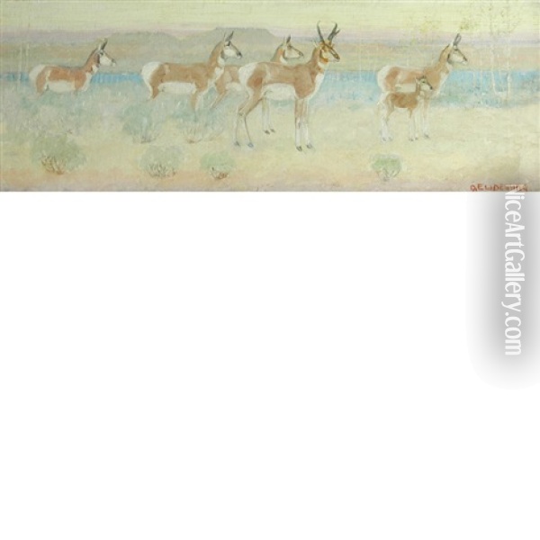 Antelopes On The Prairie Oil Painting - Edwin Willard Deming