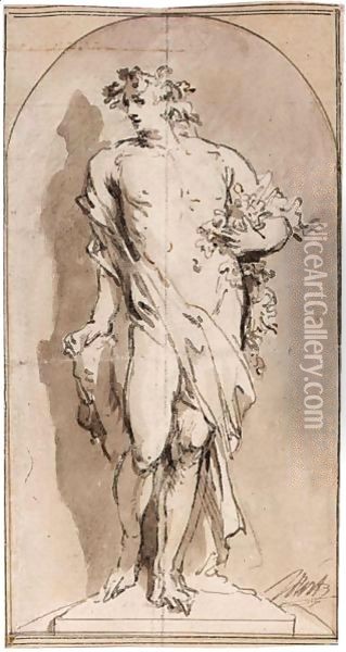 An Allegorical Figure, Perhaps Bacchus, Standing In A Niche Oil Painting - Jacob de Wit