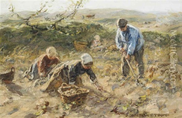The Potato Gatherers Oil Painting - Johann Jan Zoetelief Tromp