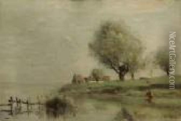 Chaumieres Au Bord De L'eau Oil Painting - Jean-Baptiste-Camille Corot