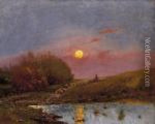 Sunset Oil Painting - Bela Von Spanyi