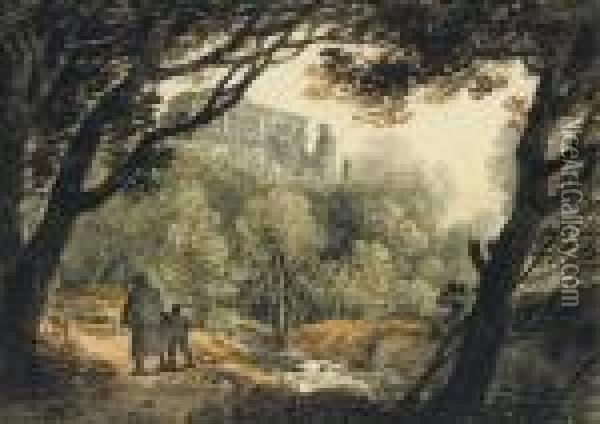 View Of Bury Castle, Near Totnes, Devon Oil Painting - William Payne