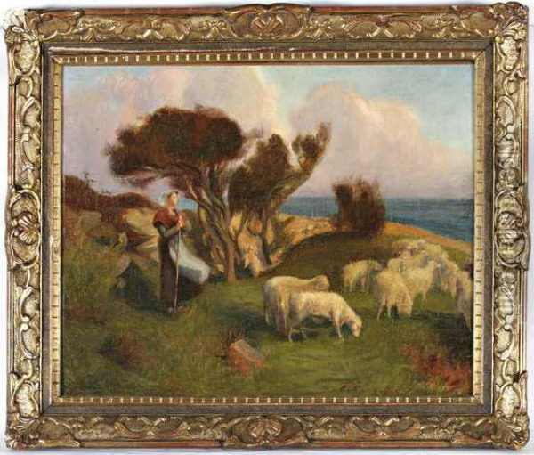 Gardienne De Moutons En Bord De Mer To Oil Painting - Arthur Midy