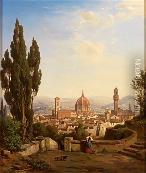 Blick Von Der Hohe Auf Florenz An Einem Prachtigen Sonnentag Oil Painting - Albert Emil Kirchner