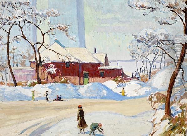 Chicago Park In Winter Oil Painting - Robert Bartholow Harshe