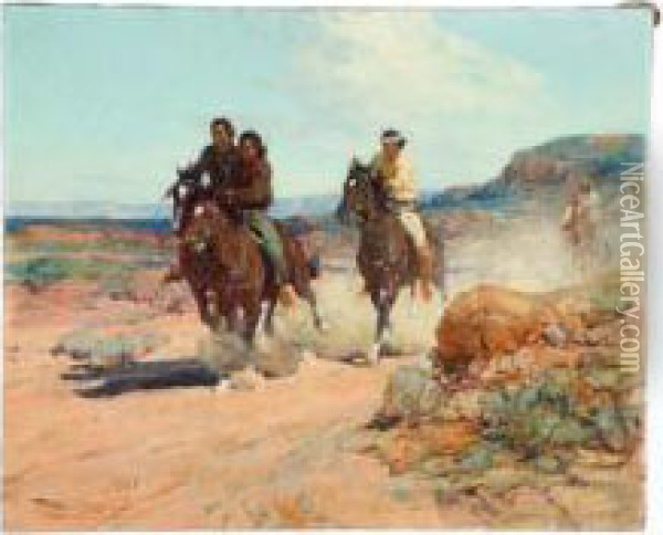Navajo Horse Race Oil Painting - Frank Tenney Johnson